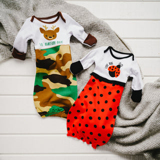 Spotted Ladybug 0-3 Months Gown with Mitten Cuffs
