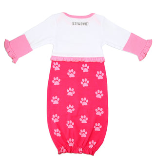 Pawprint Kitty 0-3 Months Gown with Mitten Cuffs