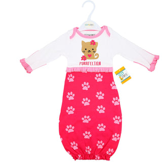 Pawprint Kitty 0-3 Months Gown with Mitten Cuffs