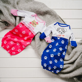 Pawprint Kitty 0-3 Months Gown with Mitten Cuffs