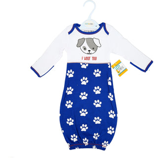 Pawprint Puppy 0-3 Months Gown with Mitten Cuffs