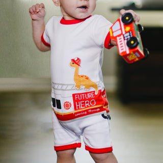 Dino Firefighter 6-12 Months Romper