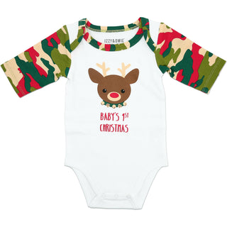 Christmas Camo Reindeer 6-12 Months 3/4 Sleeve Bodysuit