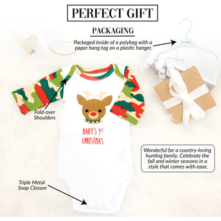 Christmas Camo Reindeer 6-12 Months 3/4 Sleeve Bodysuit