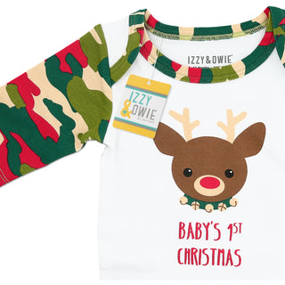 Christmas Camo Reindeer 6-12 Months 3/4 Sleeve Bodysuit