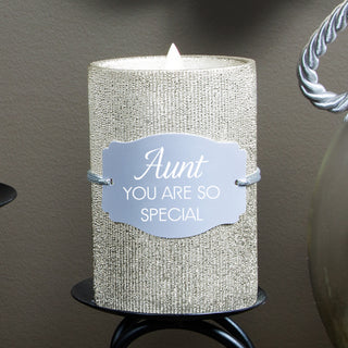 Aunt 4.75" Gold Glitter Realistic Flame Candle