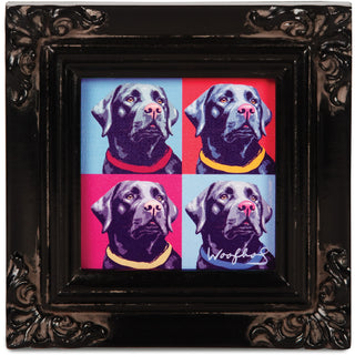 Black Lab Woofhol - 3.5" x 3.5" Framed Canvas