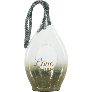Love 11.5" Gold Glass Lantern