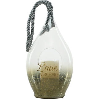 Love 11.5" Gold Glass Lantern