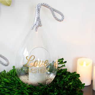 Love 11.5" Gold Glass Lantern