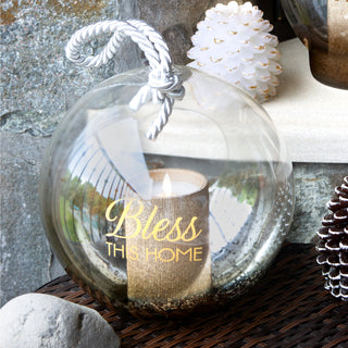 Bless 9.5" Gold Glass Lantern