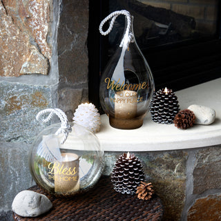 Bless 9.5" Gold Glass Lantern