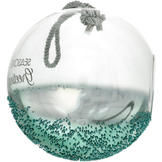 Season's Greetings 9.5" Emerald Beaded Glass Lantern