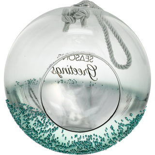 Season's Greetings 9.5" Emerald Beaded Glass Lantern