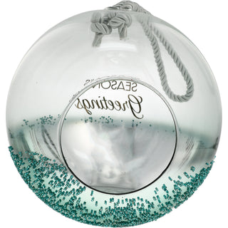 Season's Greetings 9.5" Emerald Beaded Glass Lantern