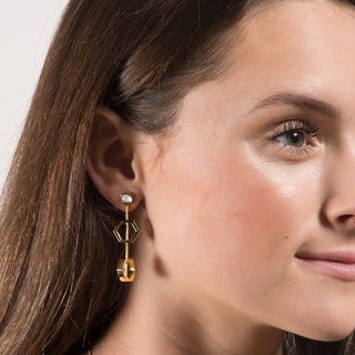 Crystal Gold Hexagon - 1.5" Austrian Crystal Dangle Earrings