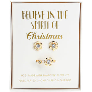 Crystal Snowflake in Rose Gold 1 CM Austrian Crystal Stud Earrings & Adjustable Ring