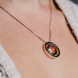 Daughter Volcano Crystal 17"-19" Engraved Rhodium Plated Austrian Element Necklace