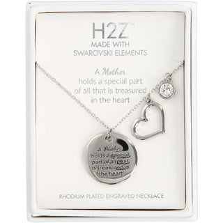 Mother Clear Crystal 16.5"-20.5" Engraved Rhodium Plated Austrian Element Necklace