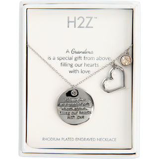 Grandma Golden Shadow Crystal 16.5"-20.5" Engraved Rhodium Plated Austrian Element Necklace