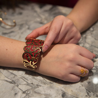 Gold & Red 1.5" Flourish Cuff Bracelet
