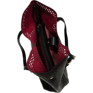 Ava Satchel in Noir 19" x 13" x 5" Laser Cut Handbag