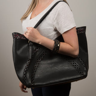 Ava Satchel in Noir 19" x 13" x 5" Laser Cut Handbag