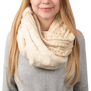 Winter Cream Cable Knit & Faux Fur Infinity Scarf