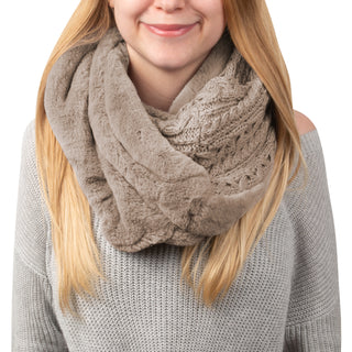 Winter Cream Cable Knit & Faux Fur Infinity Scarf