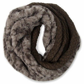 Warm Brown Weave Knit & Faux Fur Infinity Scarf