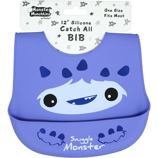 Purple Snuggle Monster 12" Silicone Catch All Bib