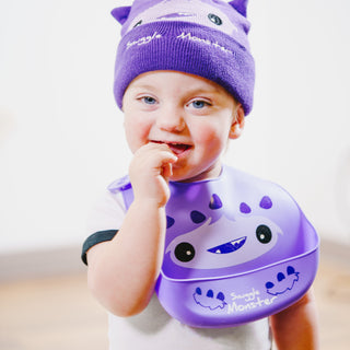 Purple Snuggle Monster 12" Silicone Catch All Bib