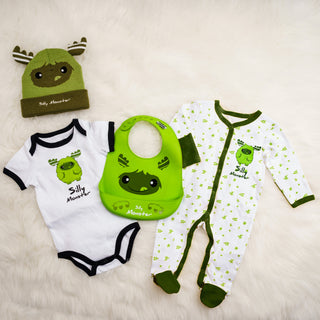 Green Silly Monster 12" Silicone Catch All Bib