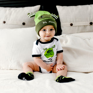 Green Silly Monster 0-12 Month Non-slip Baby Socks