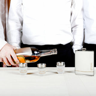 Groom One 8 oz Flask & Two 1.5 oz Shot Glasses in a Gift Box