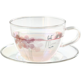 Mom 7 oz Glass Teacup and Saucer