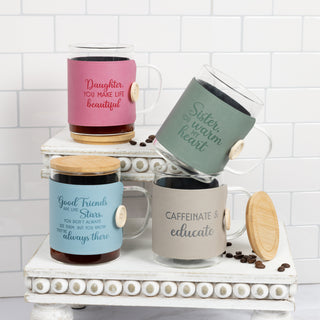 Sister 16 oz Wrapped Glass Mug with Coaster Lid