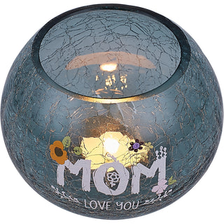 Mom 5" Crackled Glass Votive Holder