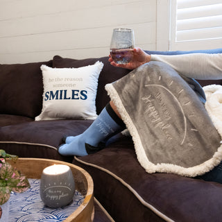 Happy 18 oz Stemless Glass & Sock Set