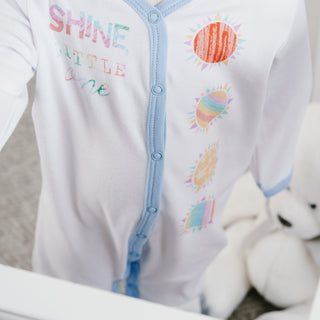 Shine Little One Blue Trimmed Sleeper