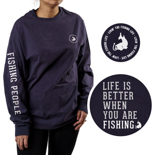 Fishing People Small Navy Unisex Long Sleeve T-Shirt