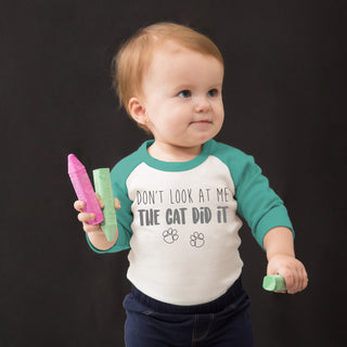 Cat Did It 6-12 Months 3/4 Length Teal Sleeve Onesie