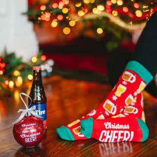 Christmas Beer 4" Ornament with Unisex Holiday Socks