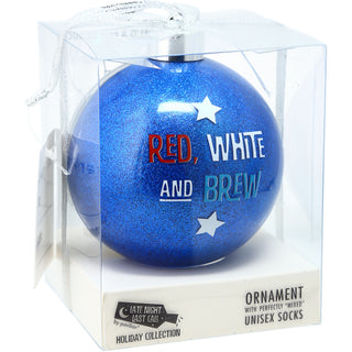 Red, White and Brew 4" Ornament with Unisex Holiday Socks