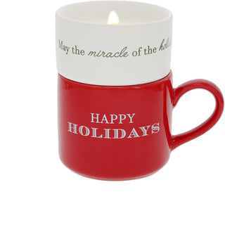 Happy Holidays Stacking Mug and Candle Set 100% Soy Wax Scent: Balsam Fir