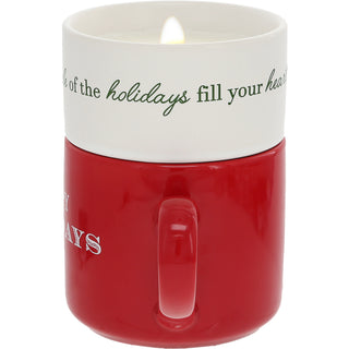 Happy Holidays Stacking Mug and Candle Set 100% Soy Wax Scent: Balsam Fir