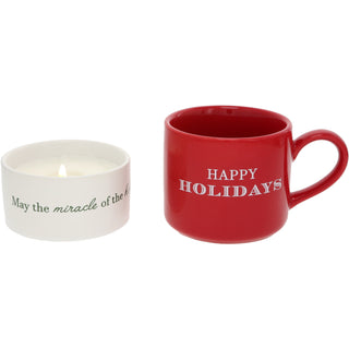 Happy Holidays Stacking Mug and Candle Set 100% Soy Wax Scent: Balsam Fir