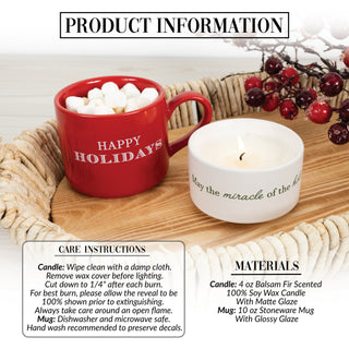 Happy Holidays Stacking Mug and Candle Set 100% Soy Wax Scent: Balsam Fir
