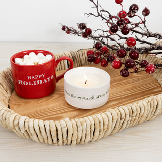 Happy Holidays Stacking Mug and Candle Set 100% Soy Wax Scent: Balsam Fir