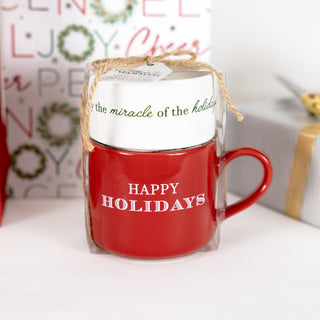 Happy Holidays Stacking Mug and Candle Set 100% Soy Wax Scent: Balsam Fir